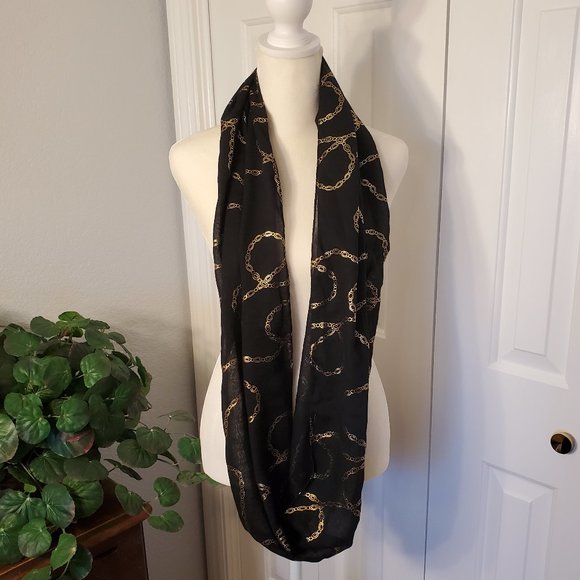 Elegant Lightweight Black & Gold Infinity Scarf - Picture 3 of 6